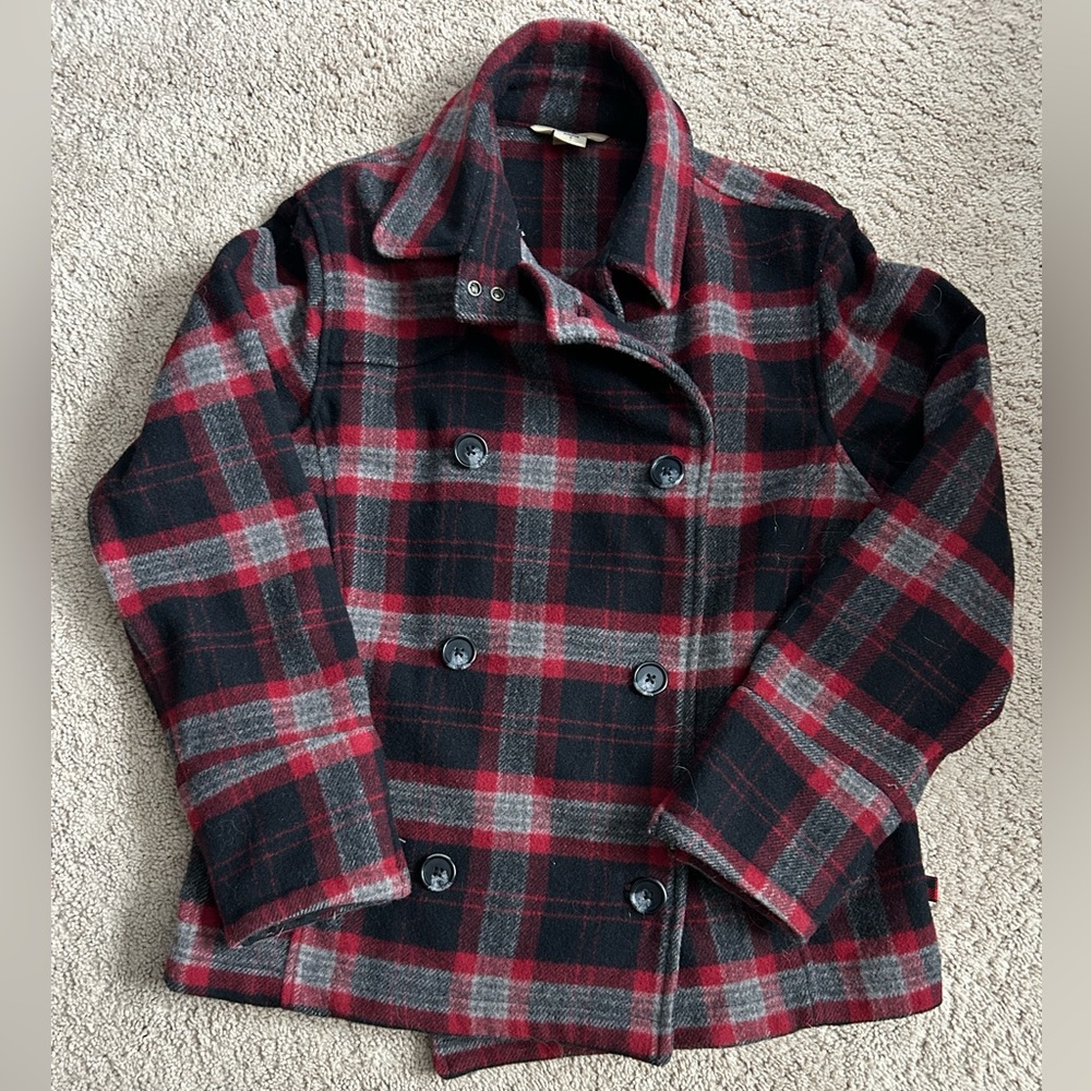 Woolrich plaid peacoat